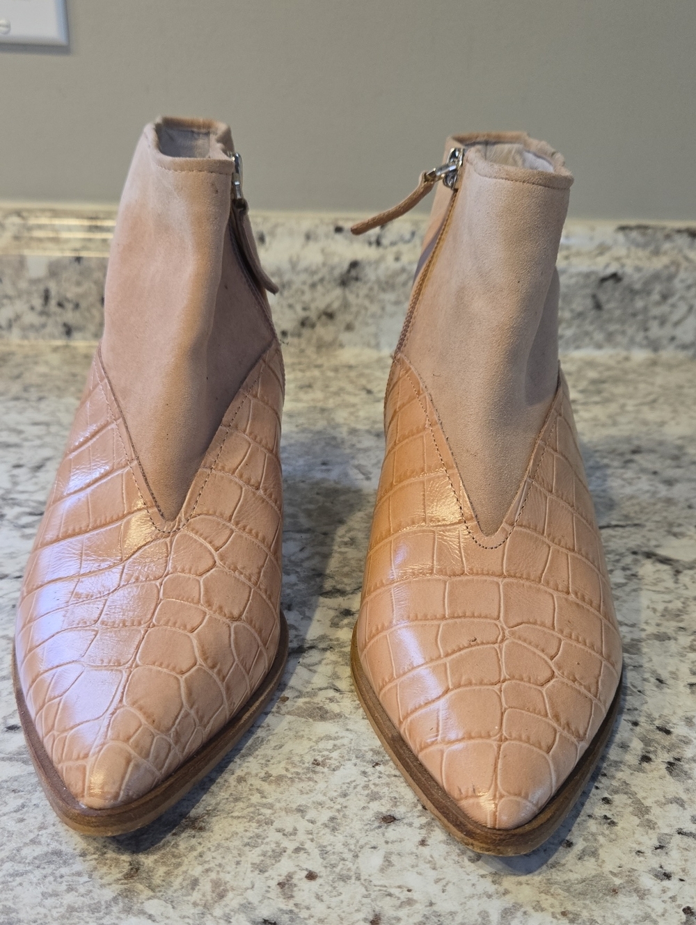 Louise et Cie Vada Blush  Croc-Embossed Pointed Ankle Booties
